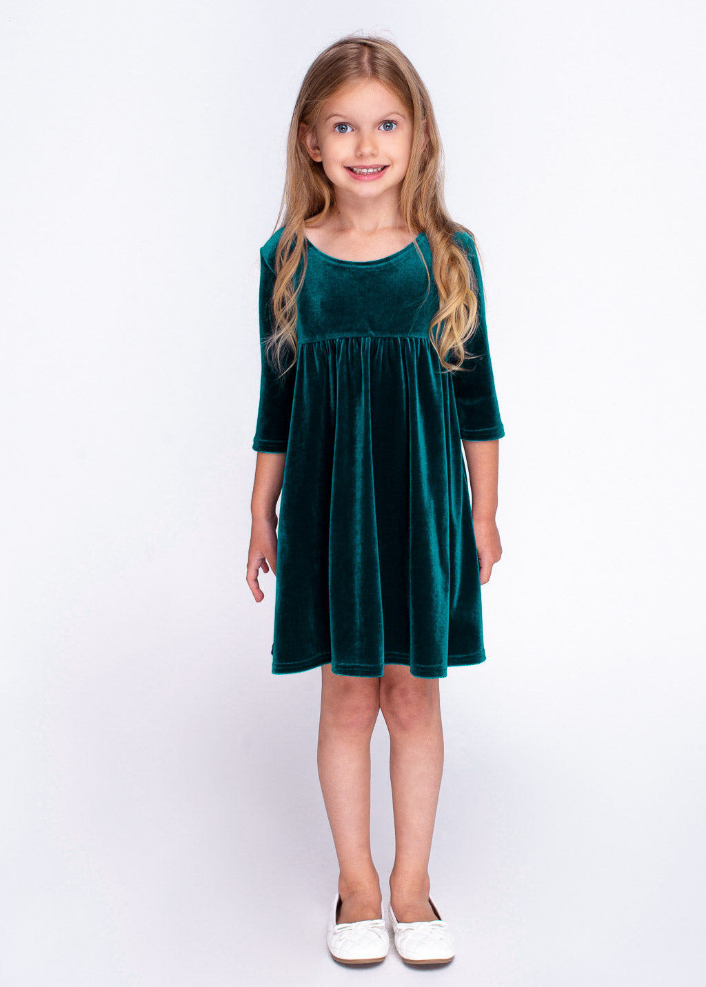 Emerald green girl velvet dress