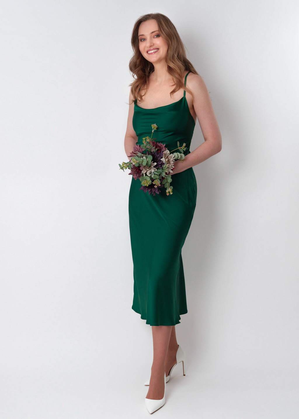 Dark green silk slip dress