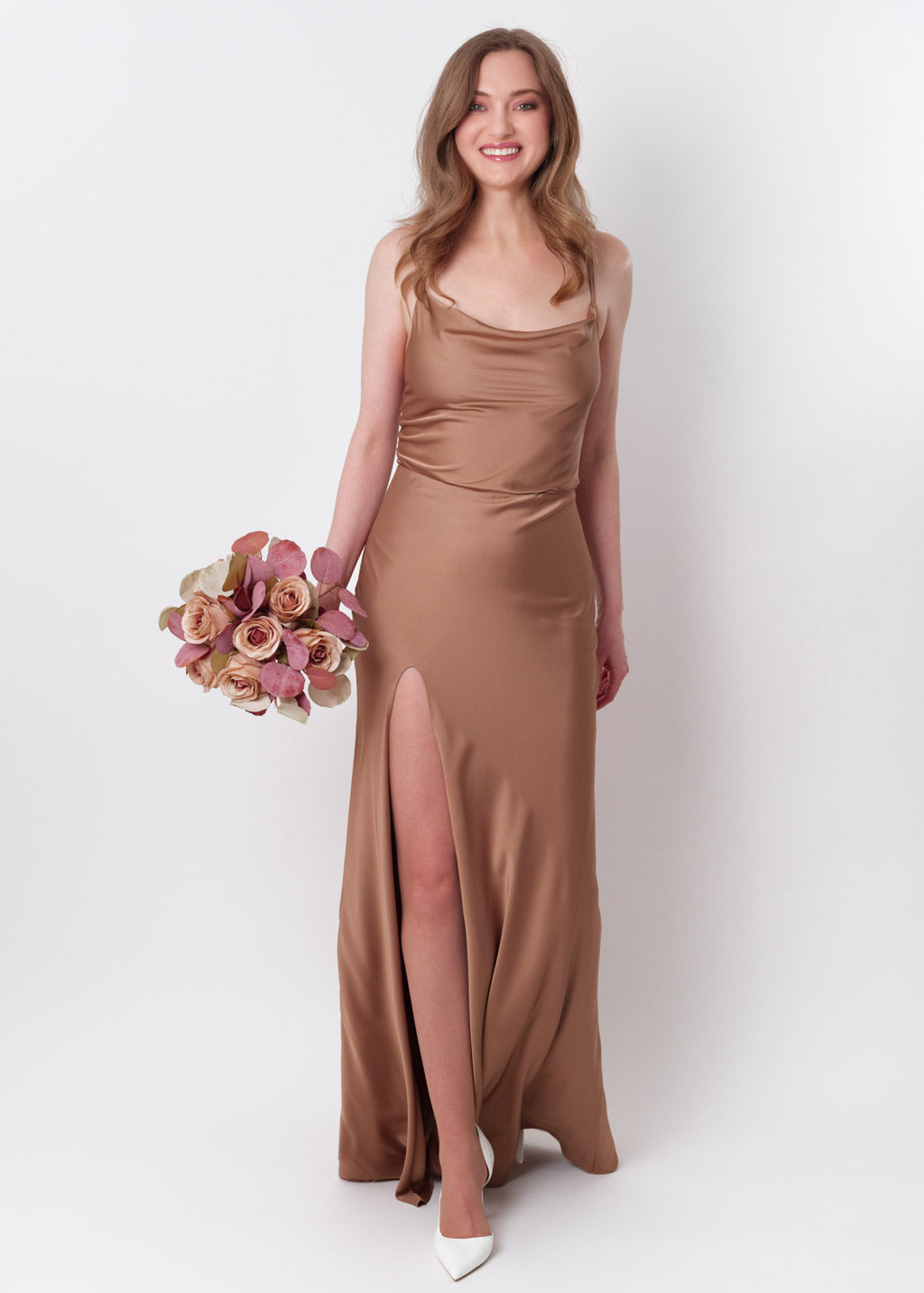 Cappuccino silk slip slit dress