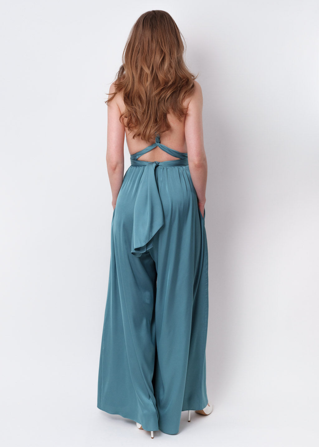 Aqua blue silk infinity jumpsuit