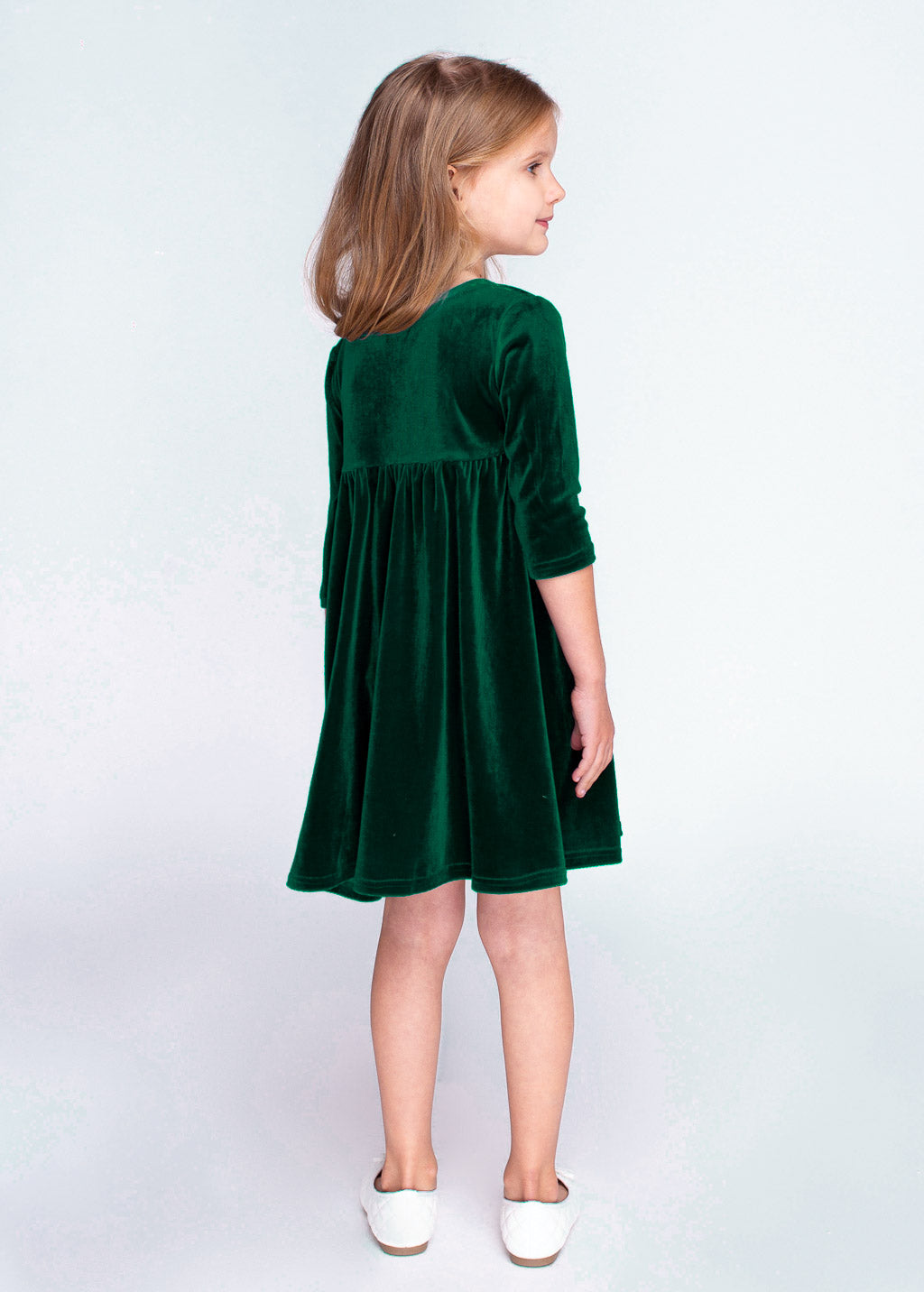 Emerald green girl velvet dress