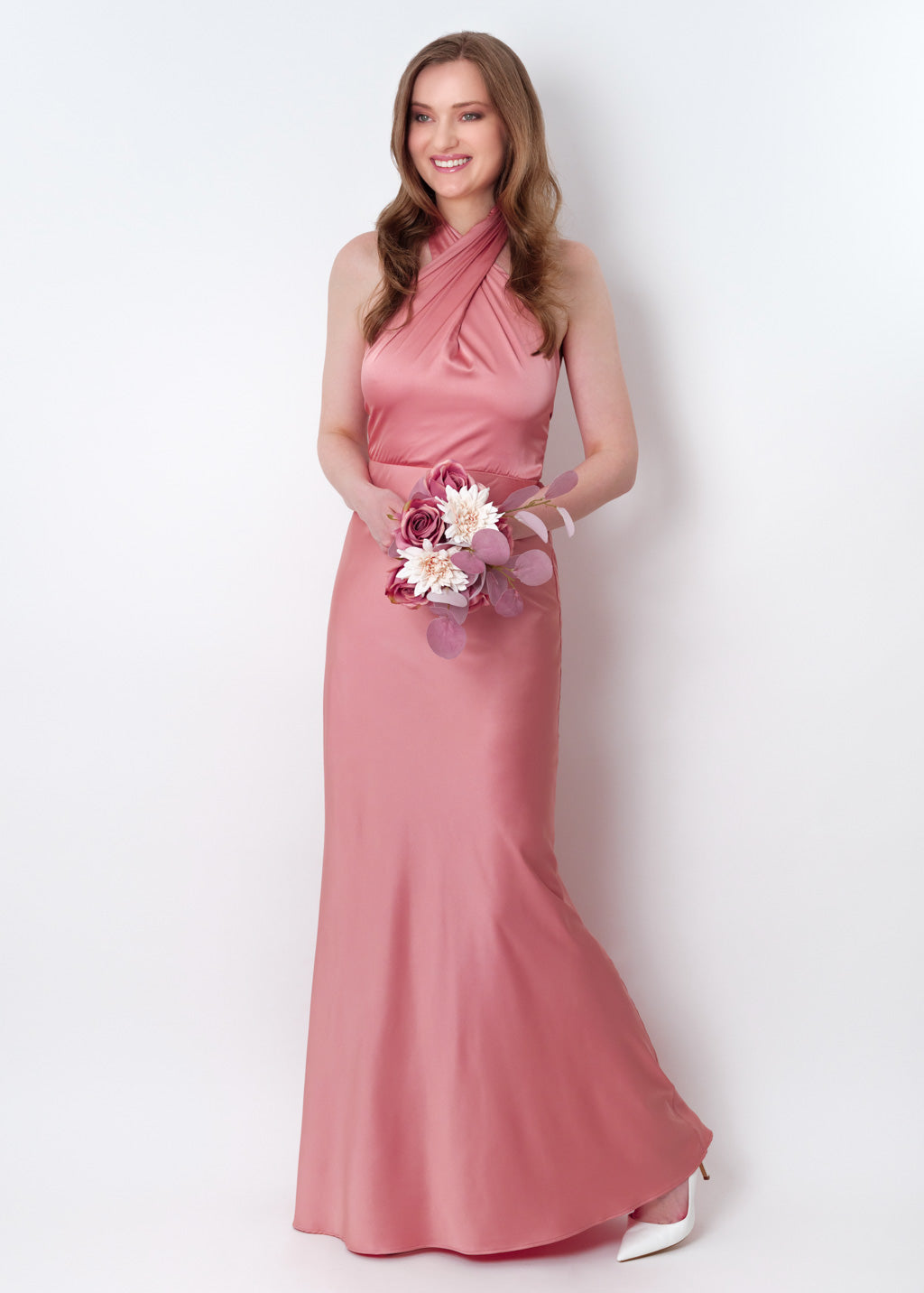 Blush pink silk long halter dress