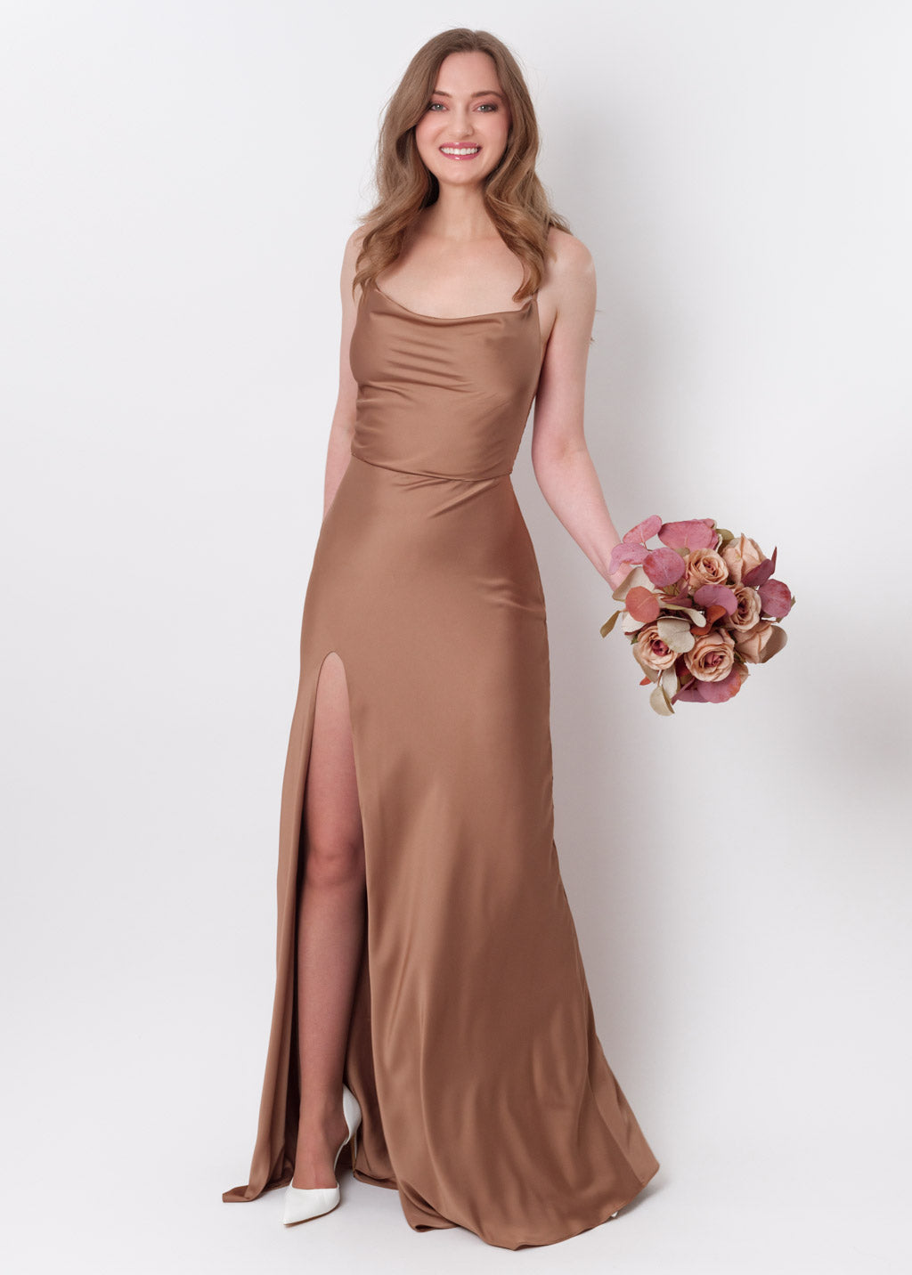 Cappuccino silk slip slit dress