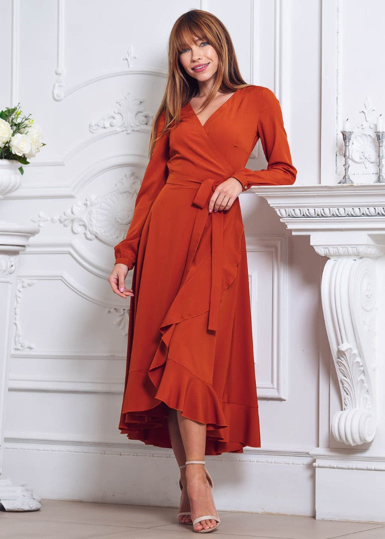 Rust orange wrap dress