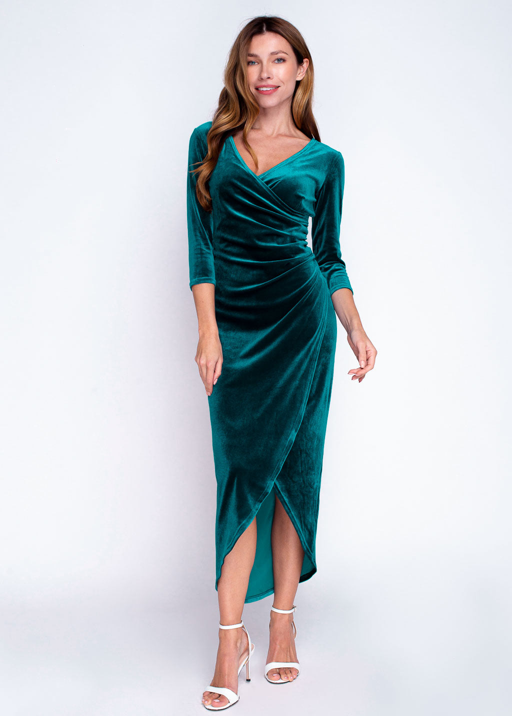 Mommy and me teal green velvet adult dress