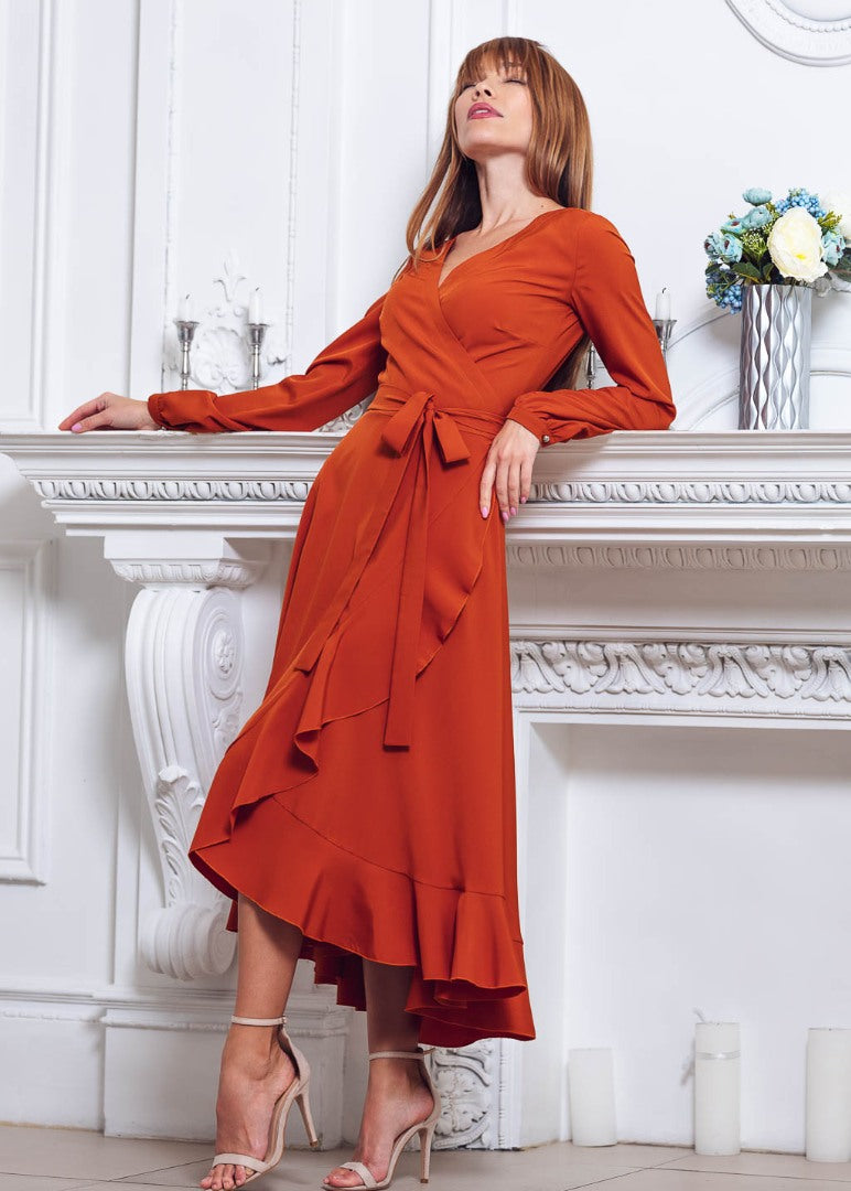 Rust orange wrap dress