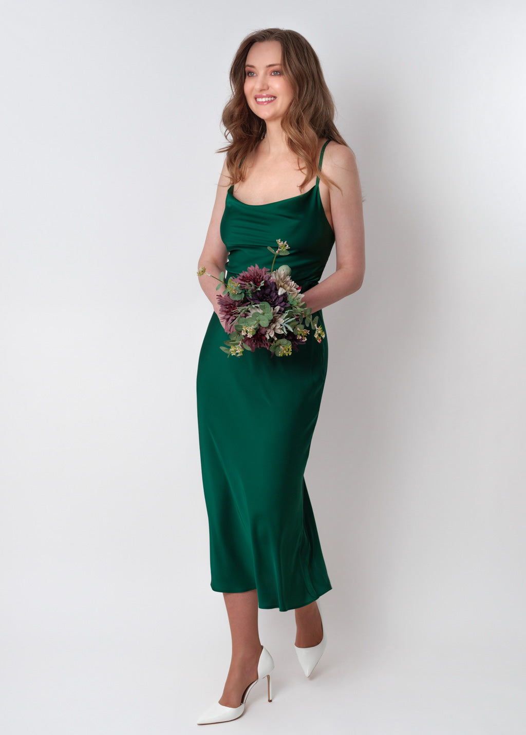 Dark green silk slip dress