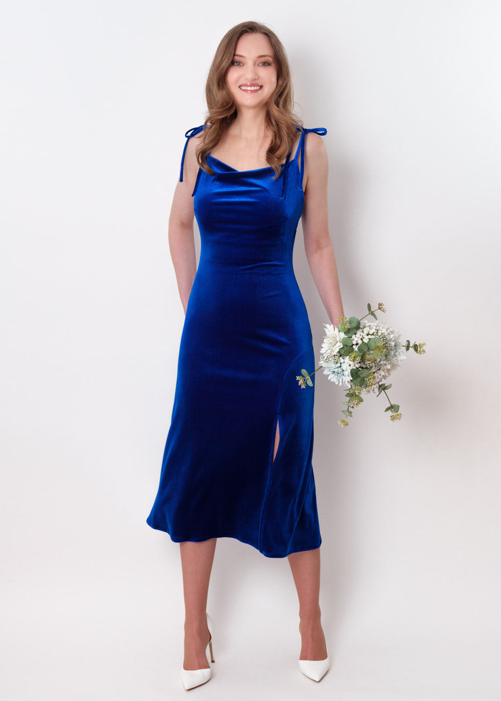 Royal blue slip slit velvet bodycon dress