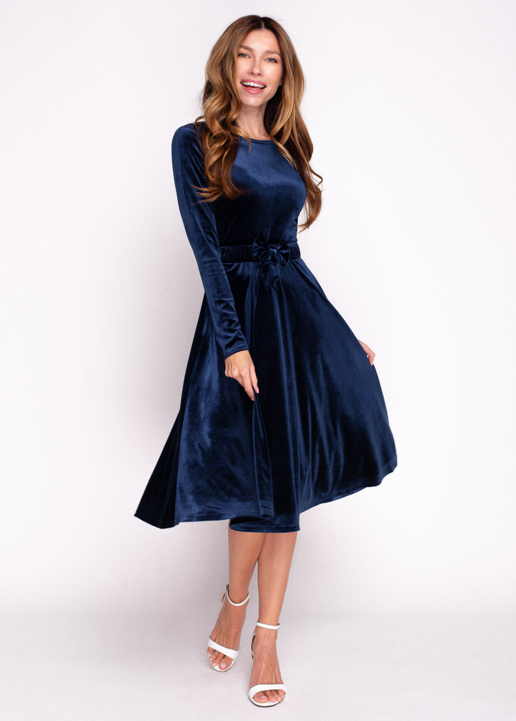 Mommy and me navy blue velvet adult dress