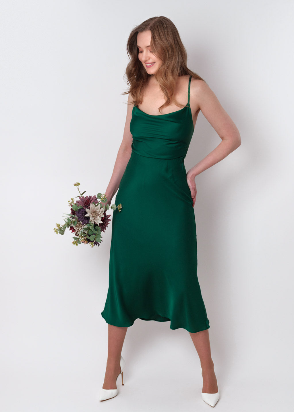 Dark green silk slip dress