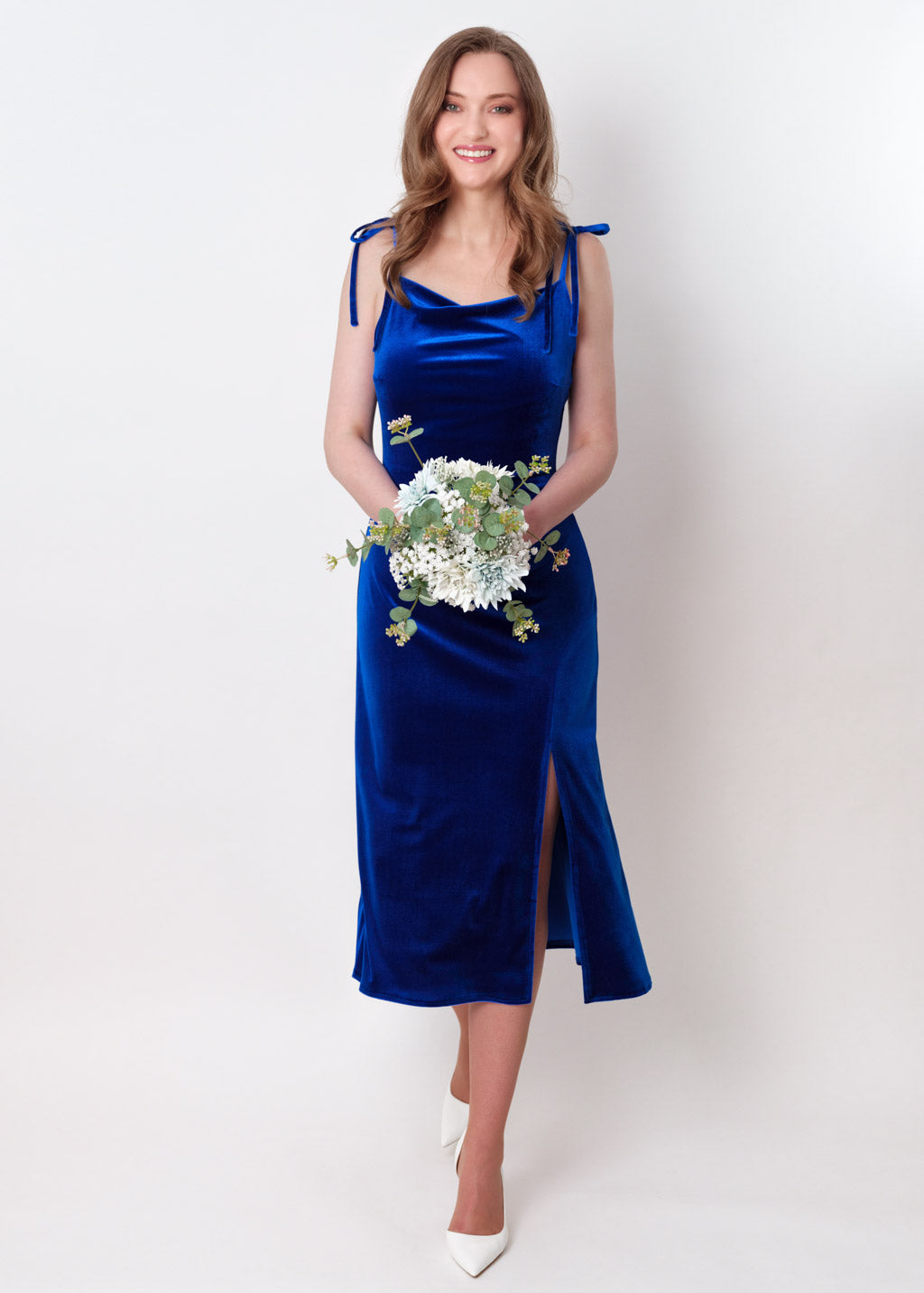 Royal blue slip slit velvet bodycon dress