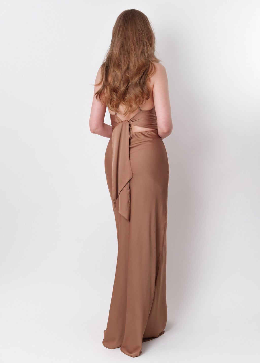 Cappuccino silk slip slit dress
