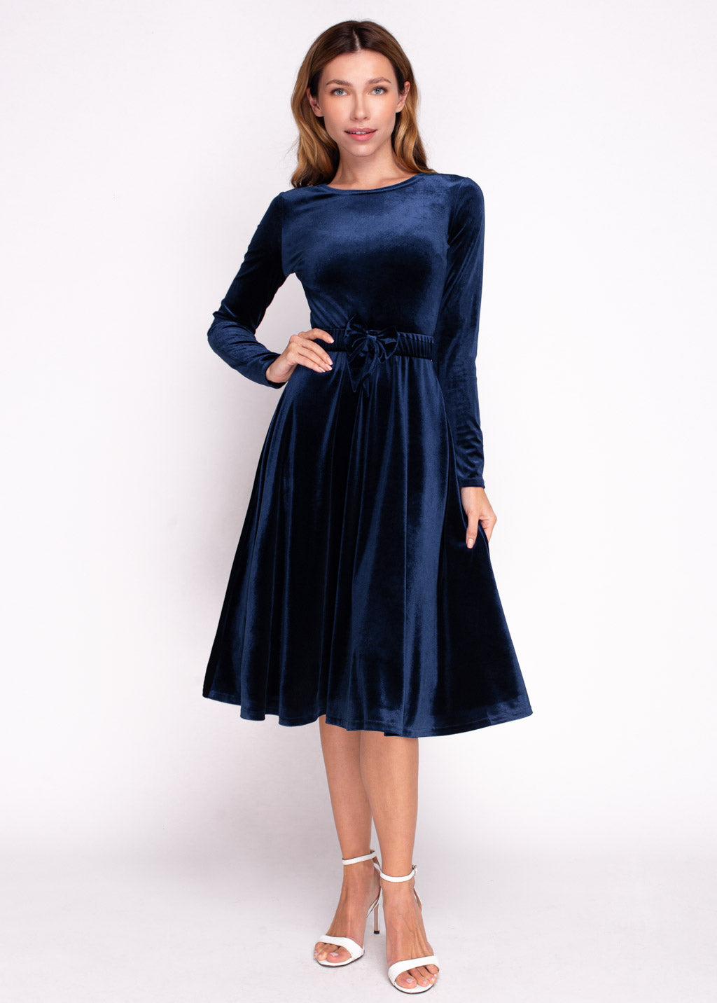 Mommy and me navy blue velvet adult dress