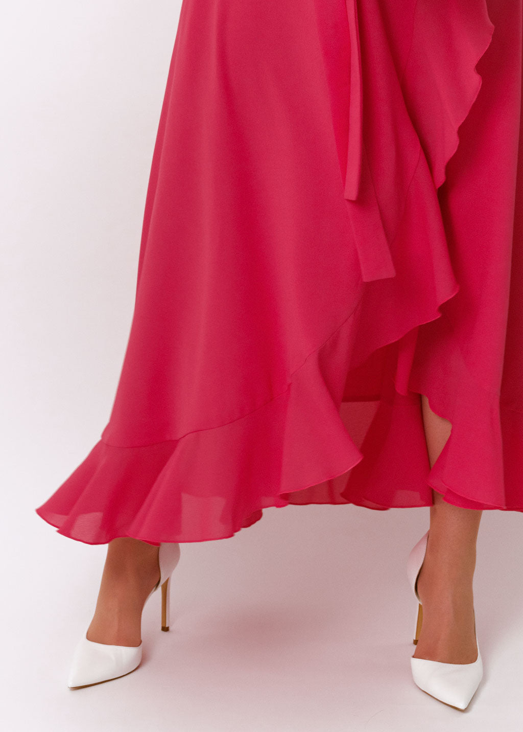Coral pink chiffon wrap dress