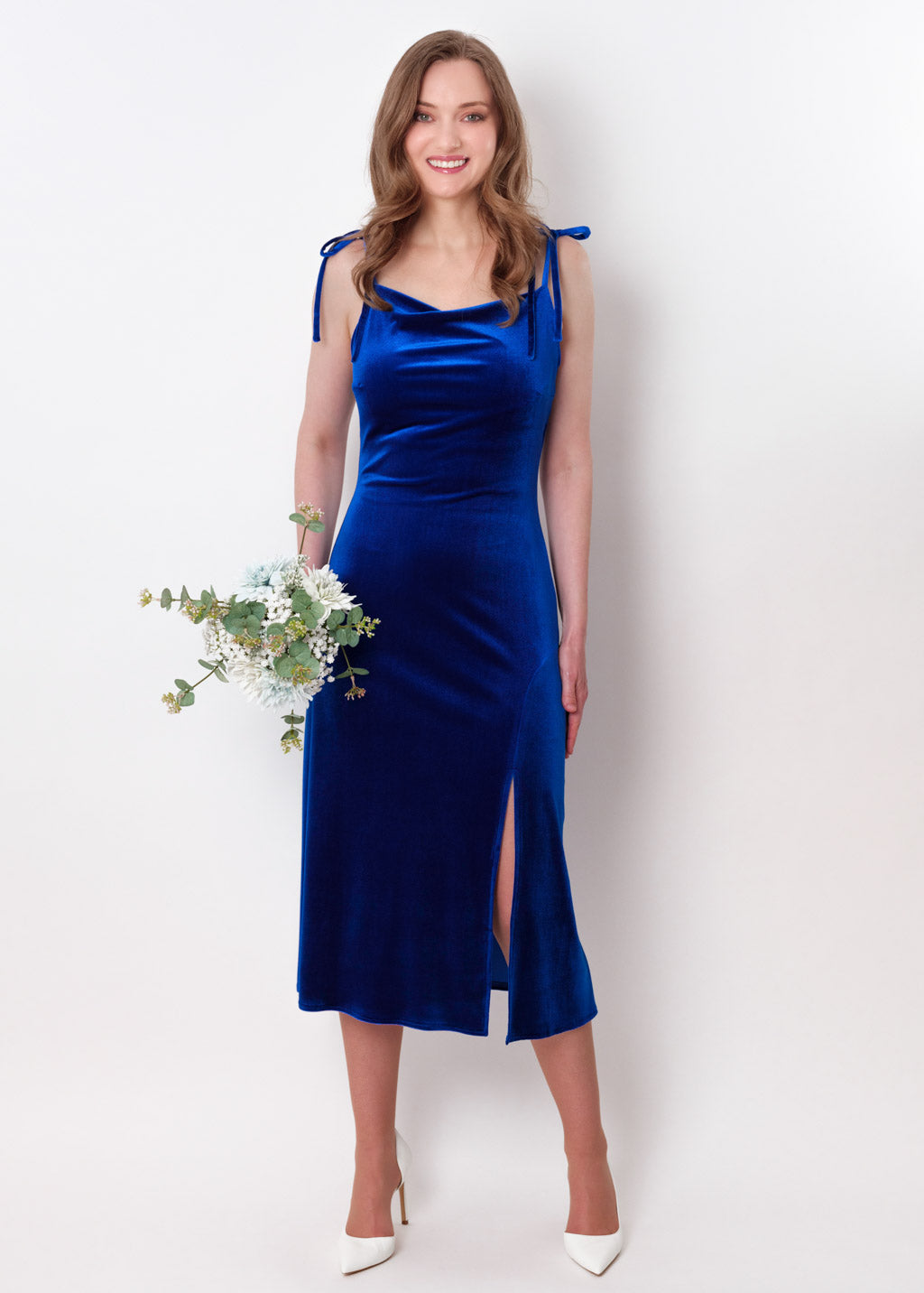 Royal blue slip slit velvet bodycon dress