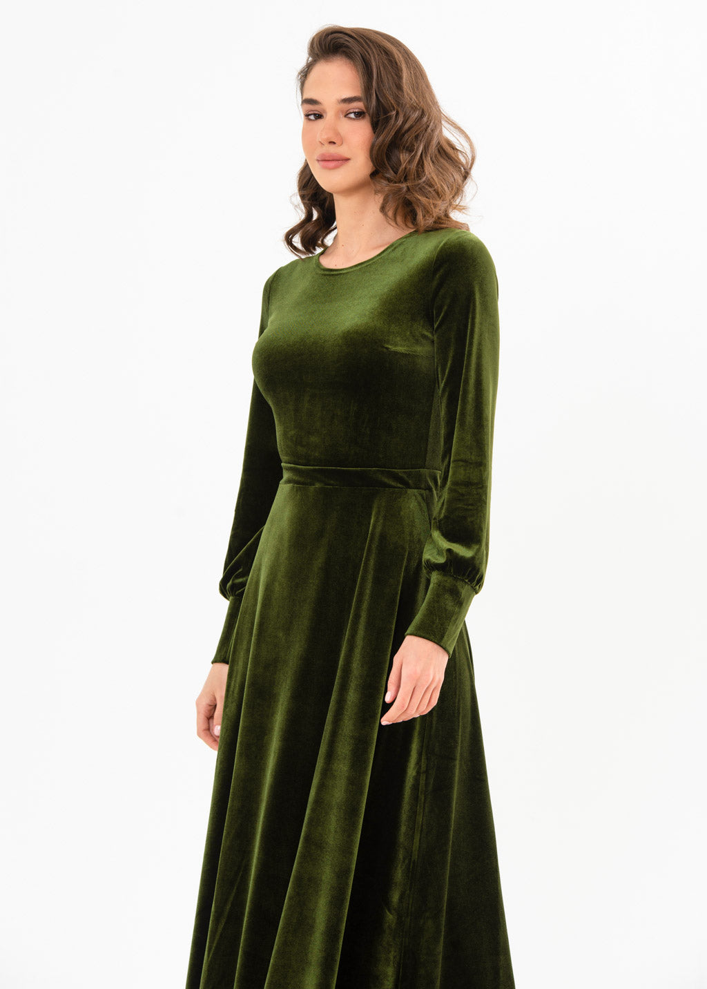 Olive green velvet long dress