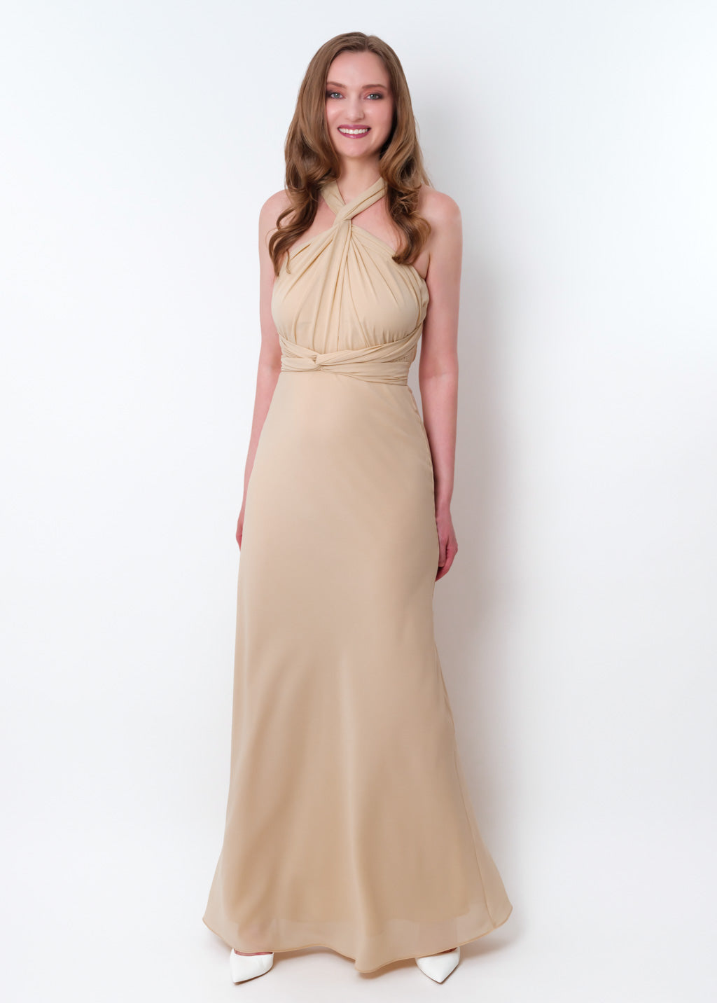 Champagne beige chiffon infinity long dress