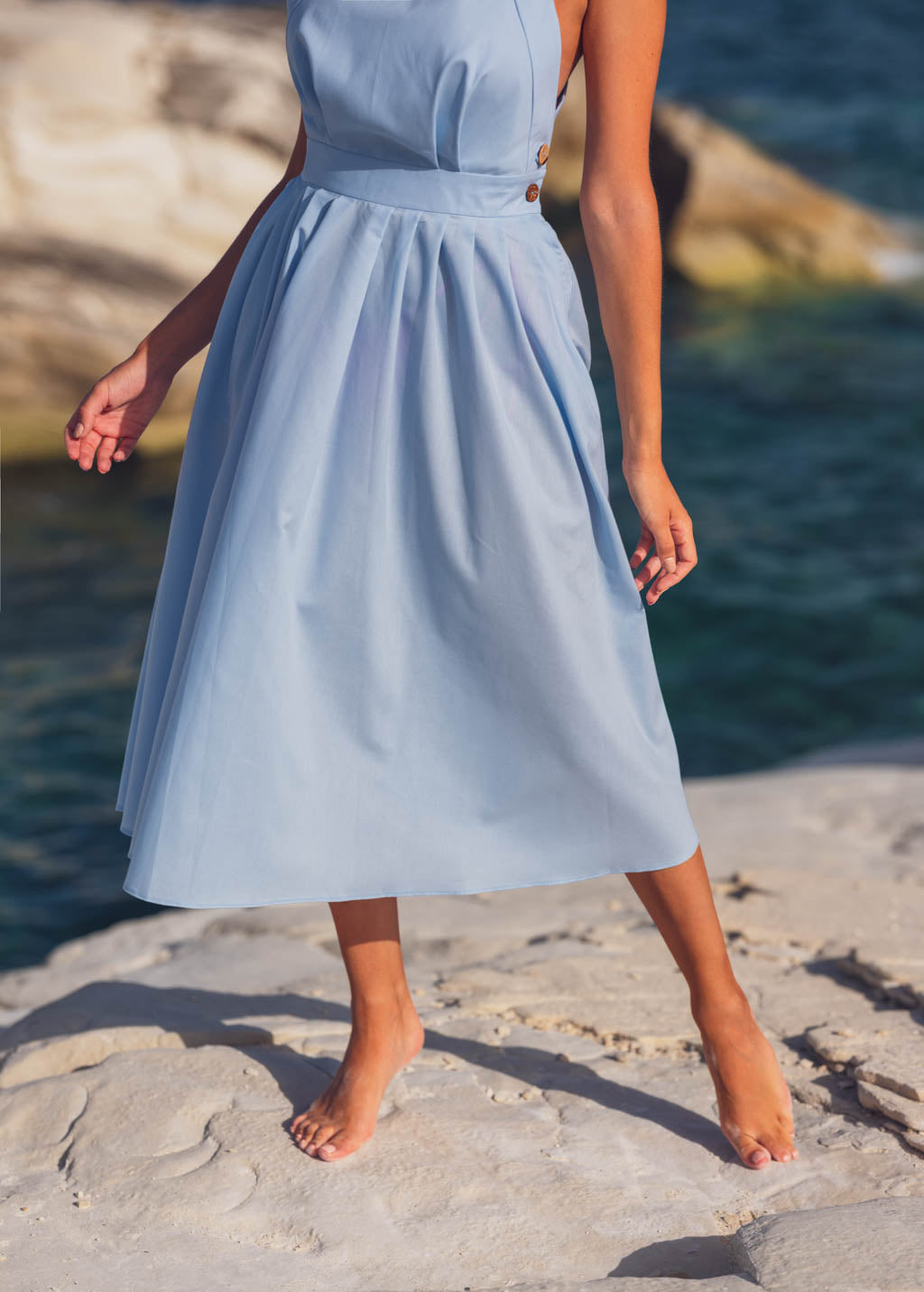 Blue organic cotton cross-back dress