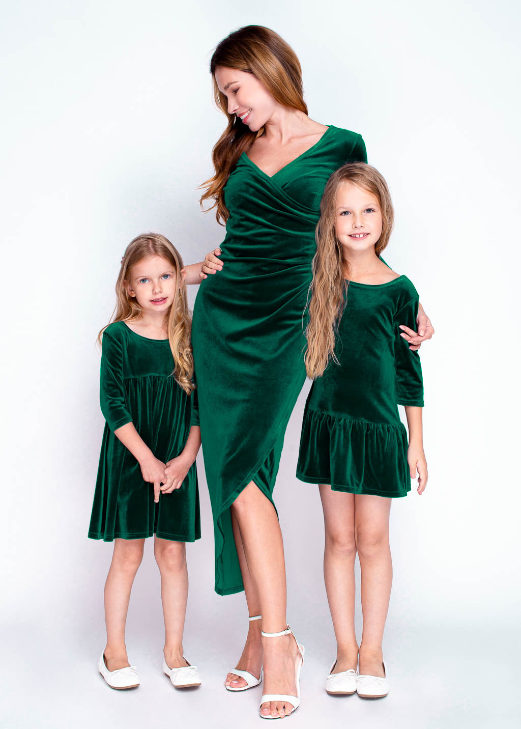 Emerald green girl velvet dress
