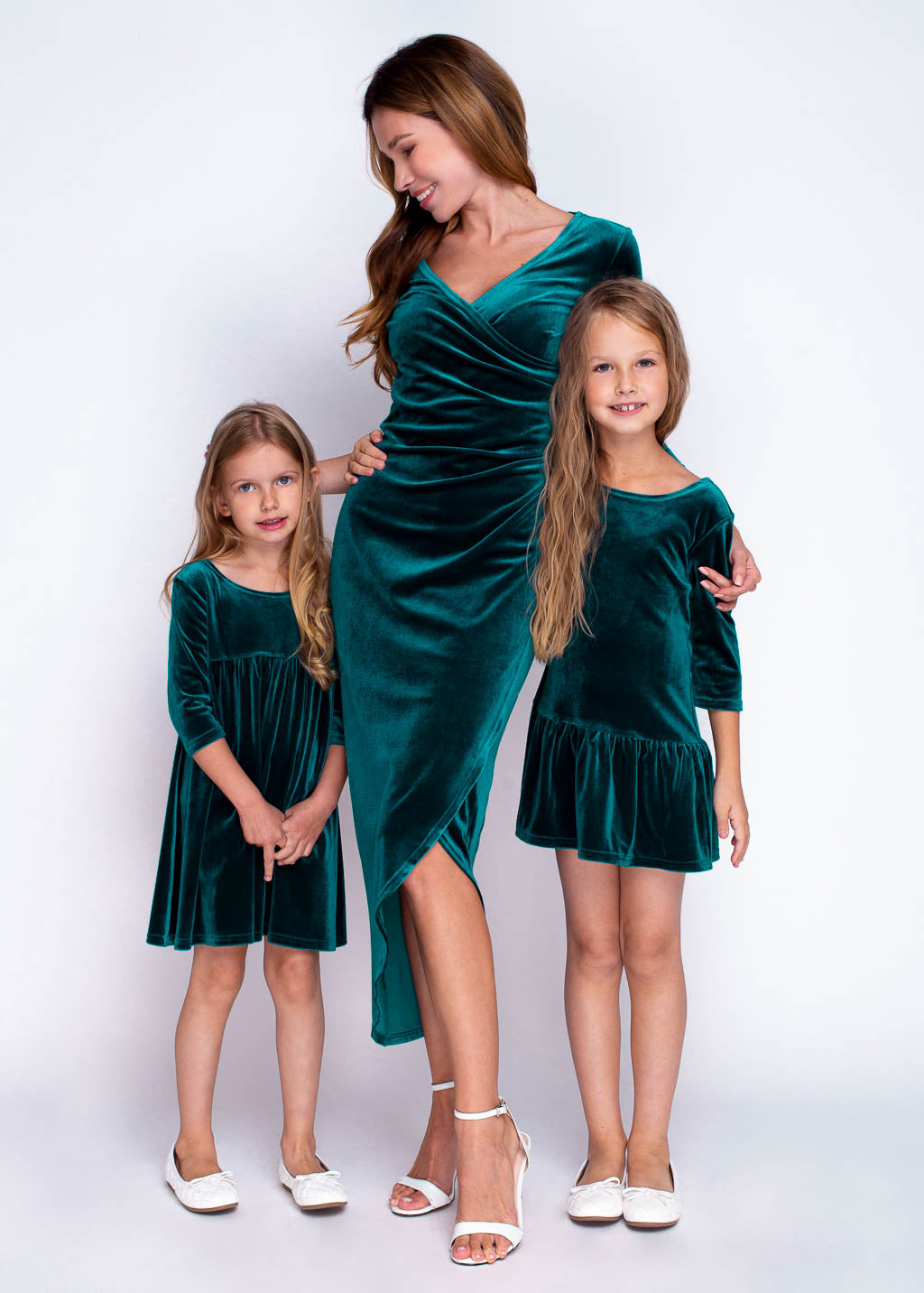 Mommy and me teal green velvet adult dress