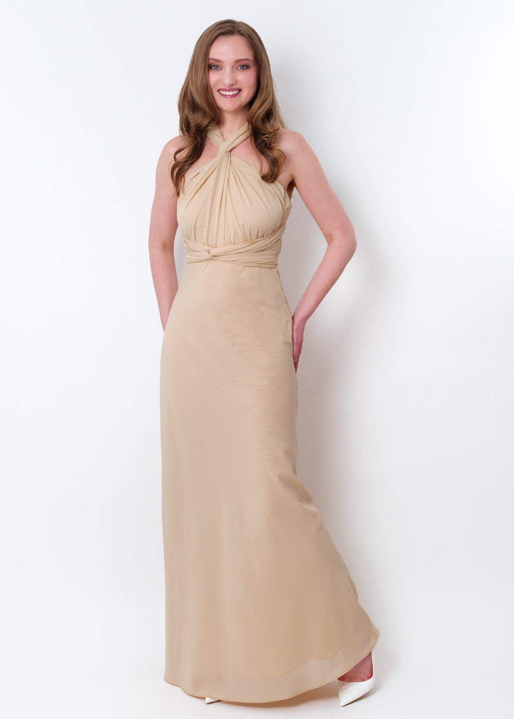 Champagne beige chiffon infinity long dress