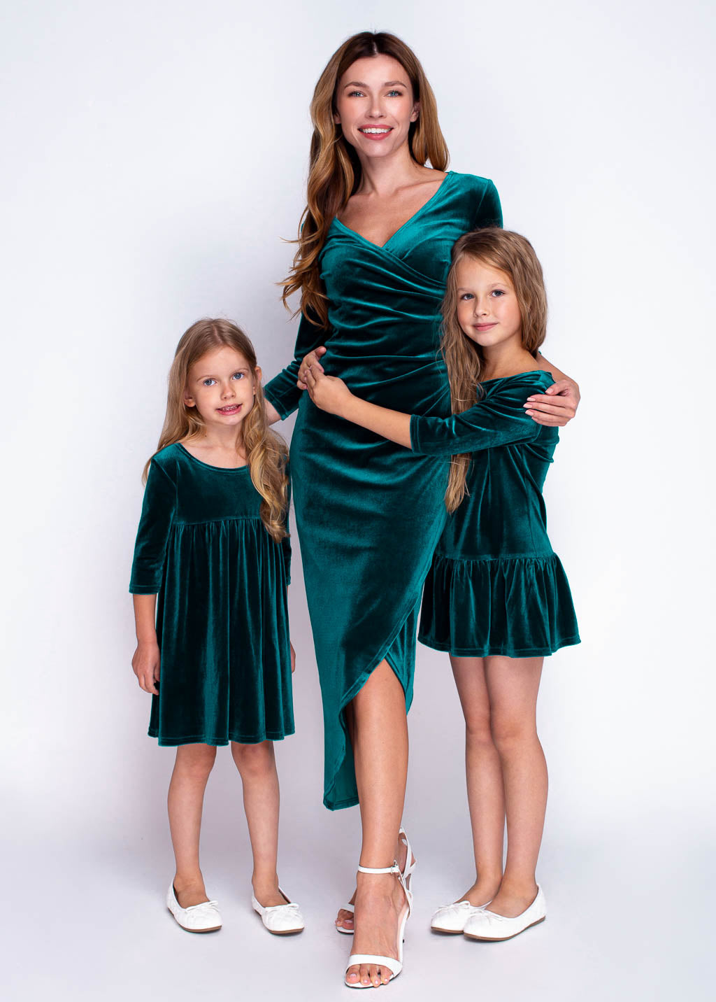 Mommy and me teal green velvet adult dress