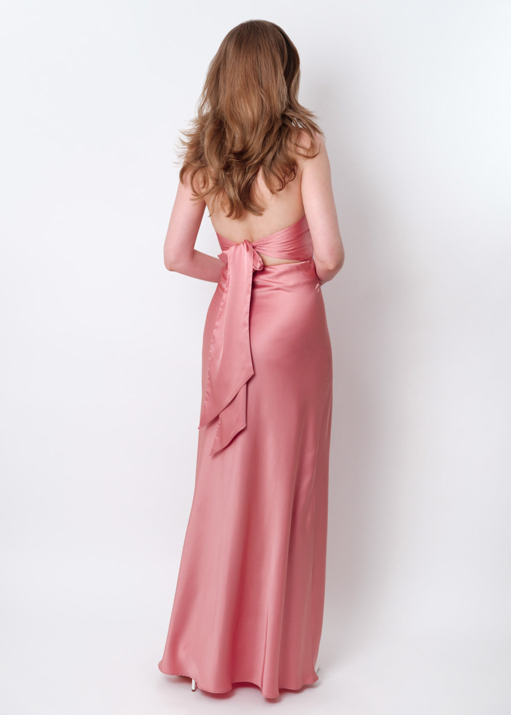 Blush pink silk long halter dress