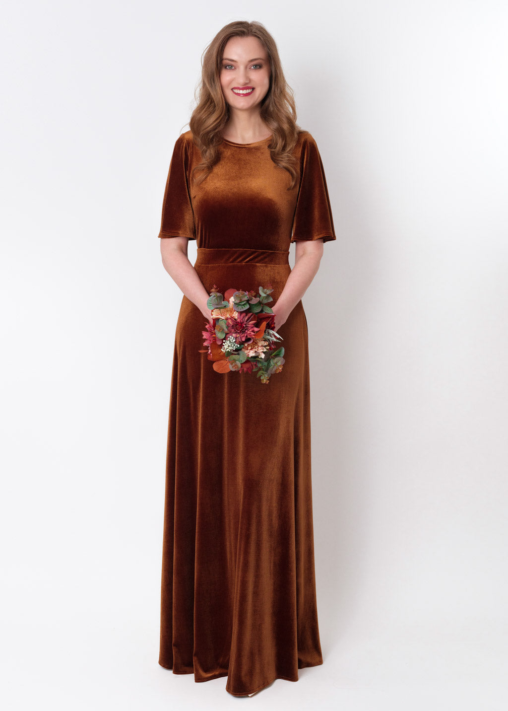 Rust gold velvet long dress