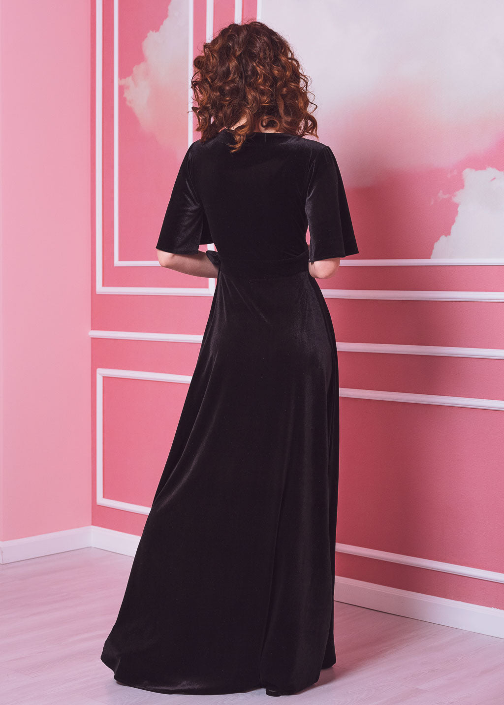 Black elegant long wrap dress