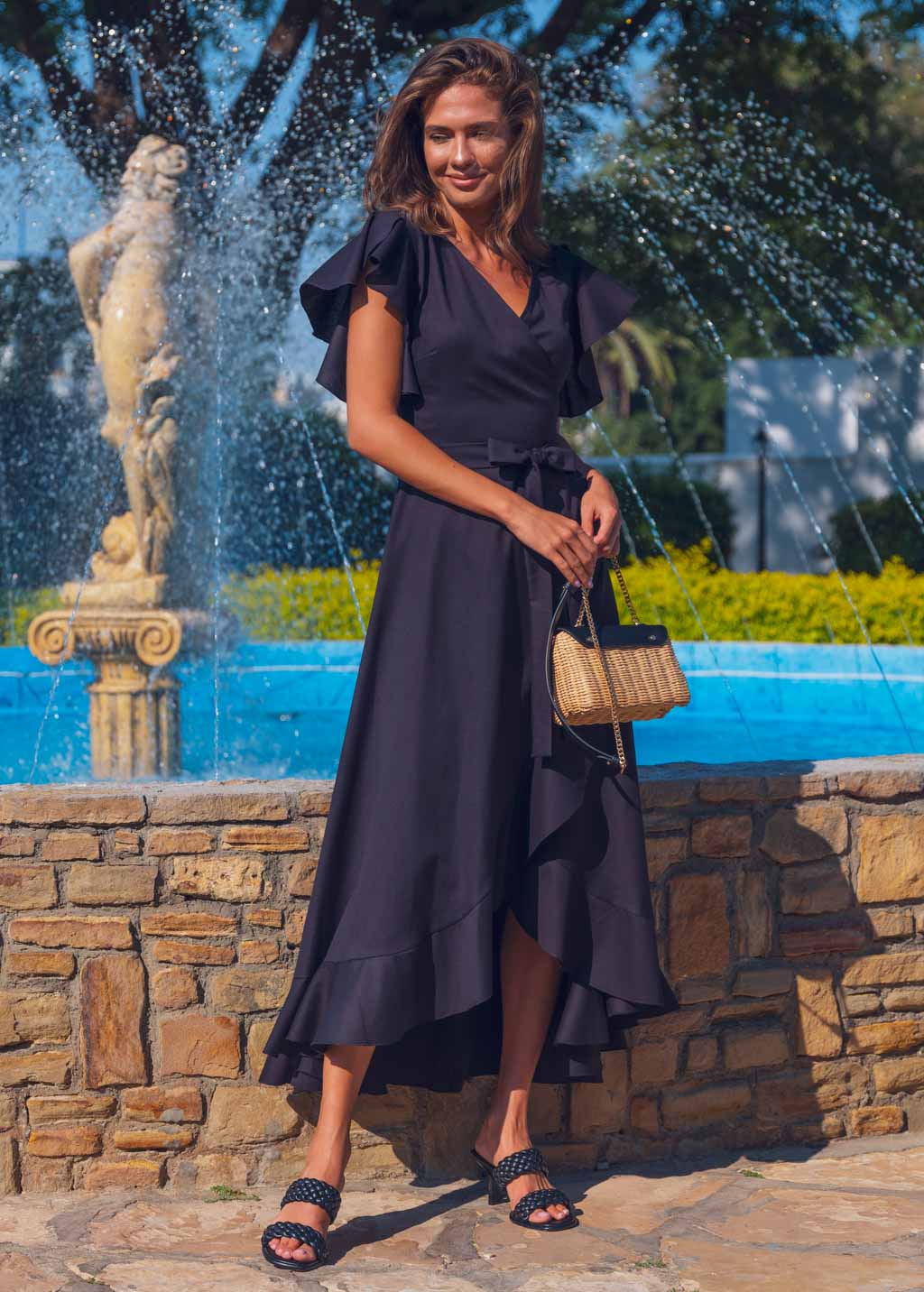 Black linen wrap dress