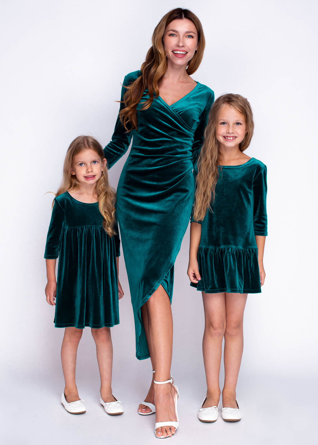 Mommy and me teal green velvet adult dress