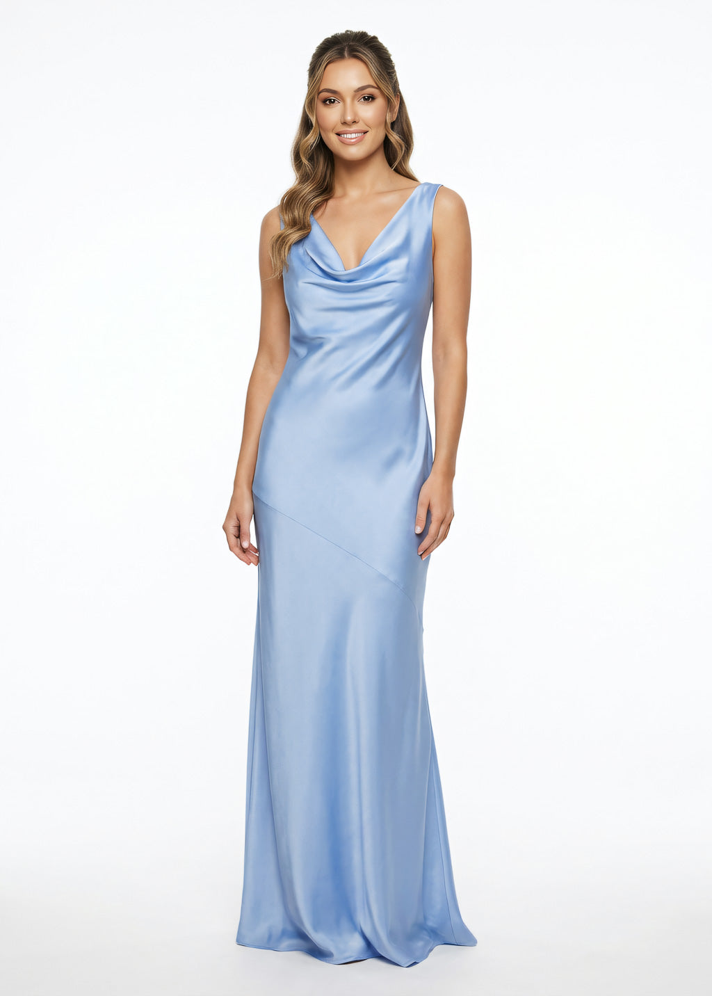Sky blue muse cowl gown