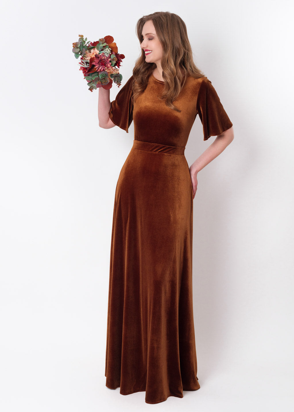 Rust gold velvet long dress