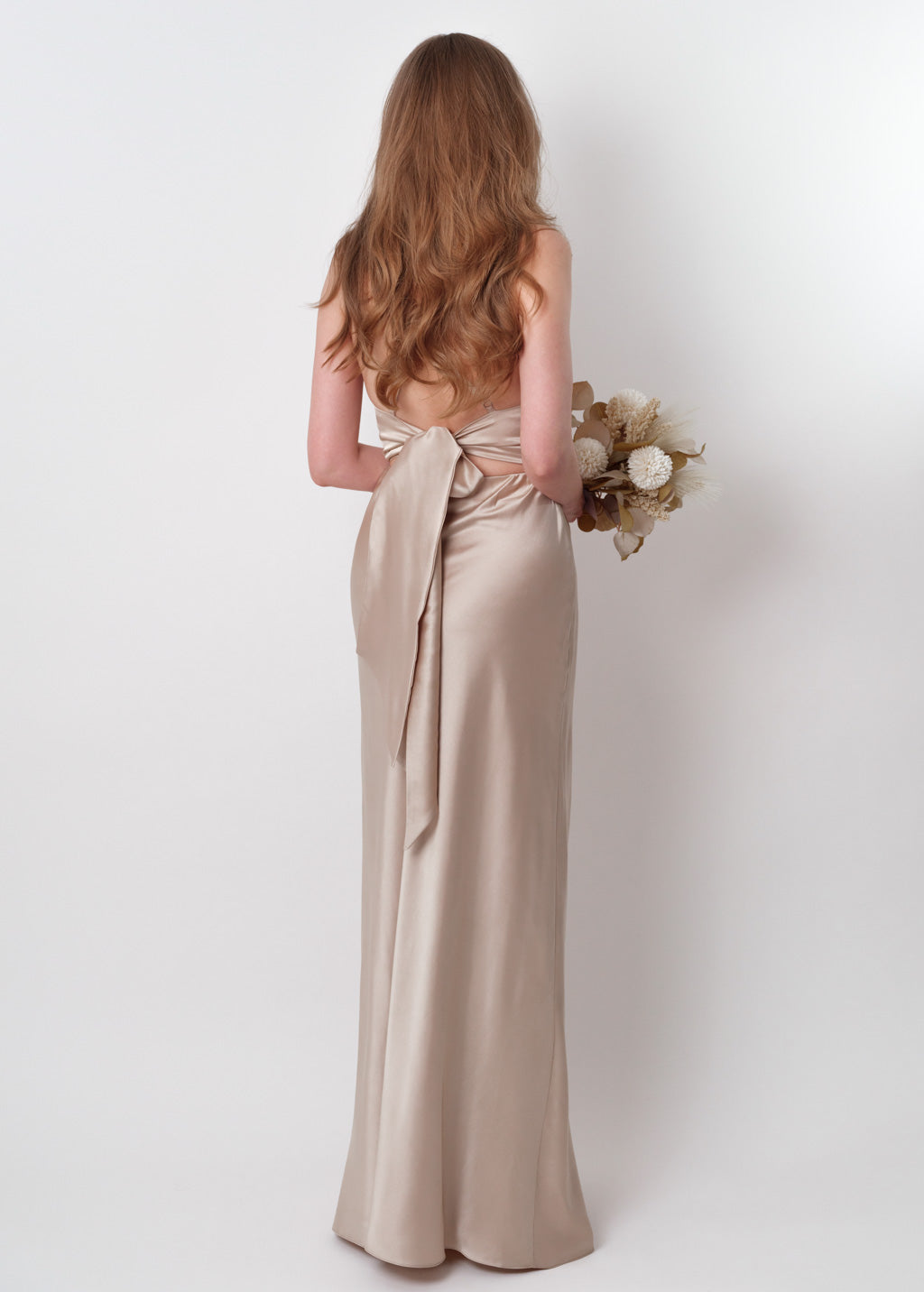 Champagne beige silk slip slit dress