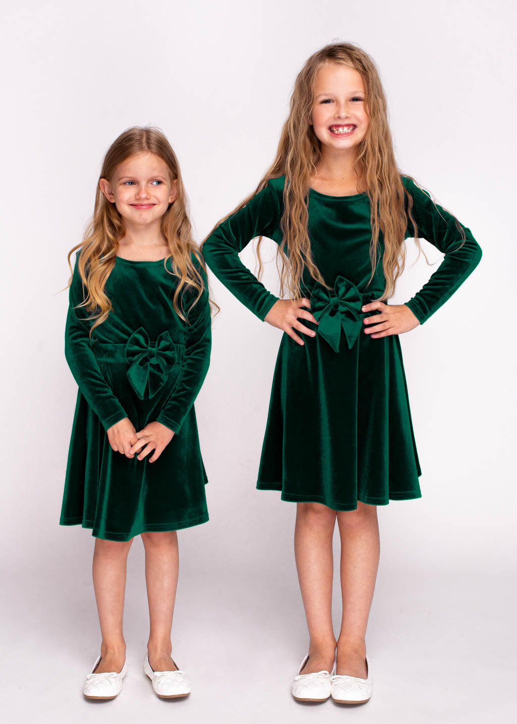 Emerald green girl velvet dresses