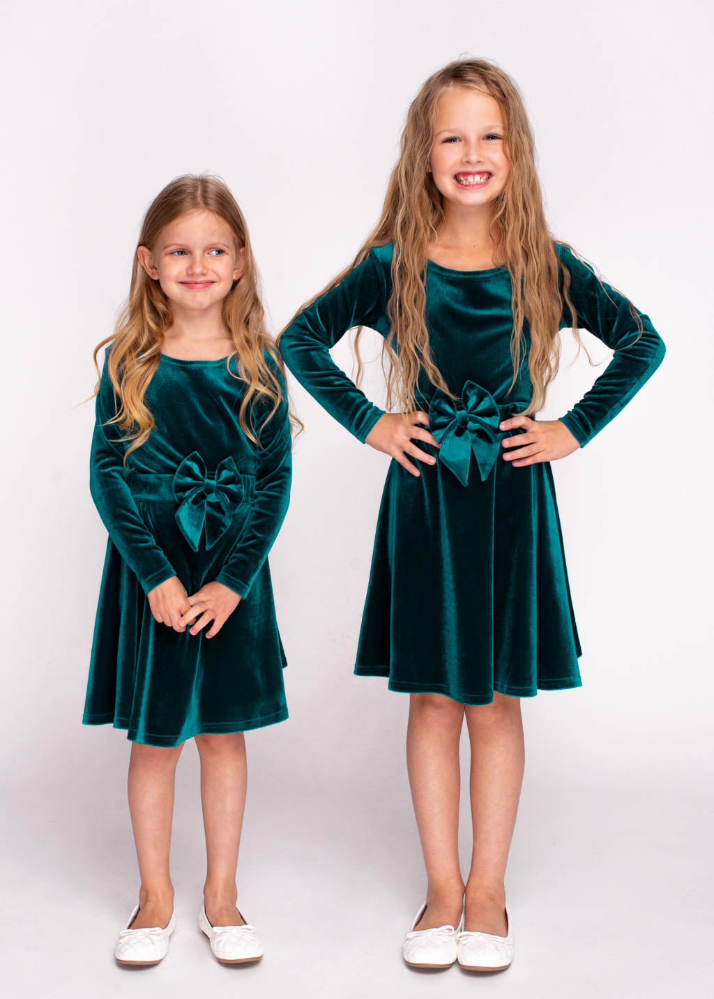 Teal green girl velvet dress