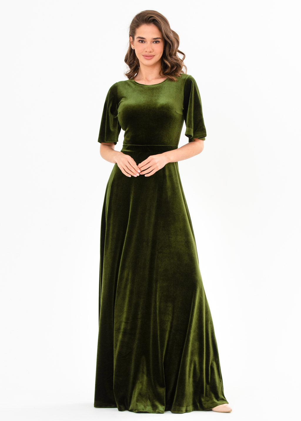 Olive green velvet long dress