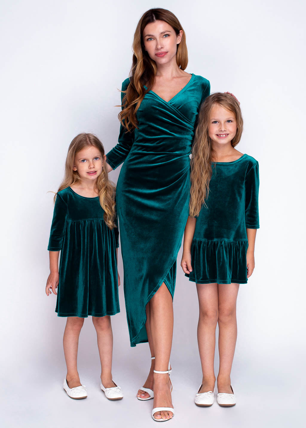 Mommy and me teal green velvet adult dress
