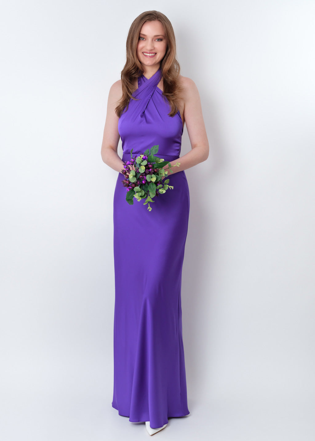 Purple silk long halter dress