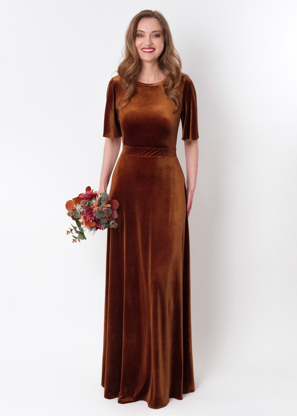 Rust gold velvet long dress