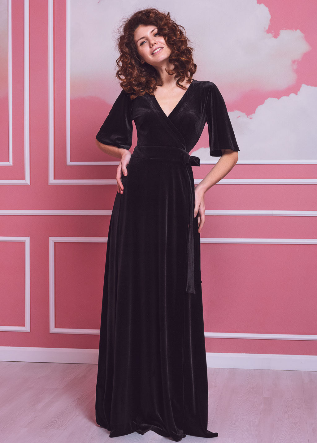 Black elegant long wrap dress