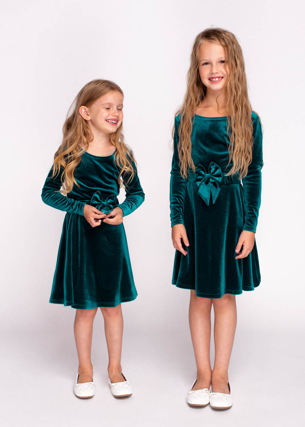 Teal green girl velvet dress