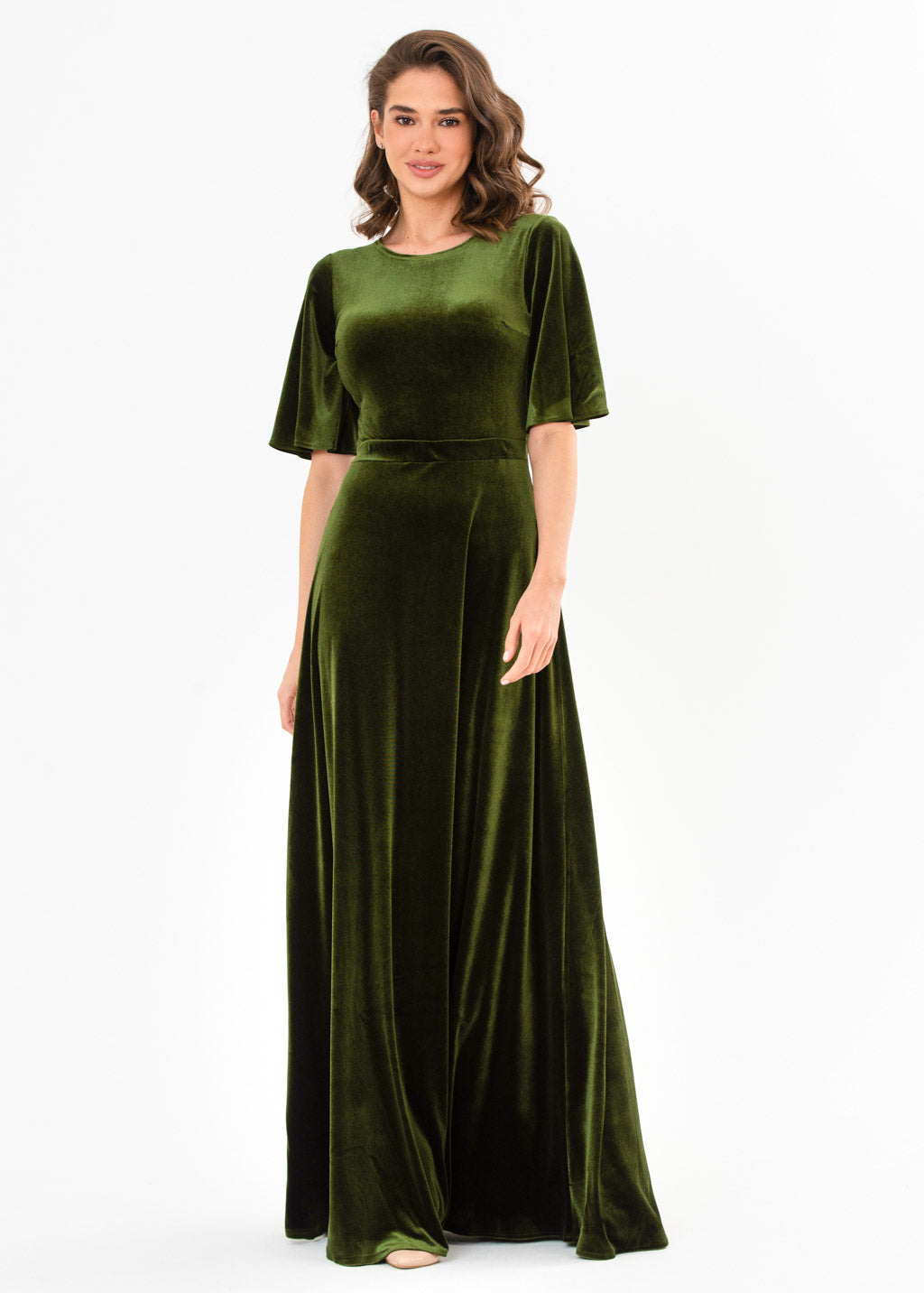 Olive green velvet long dress