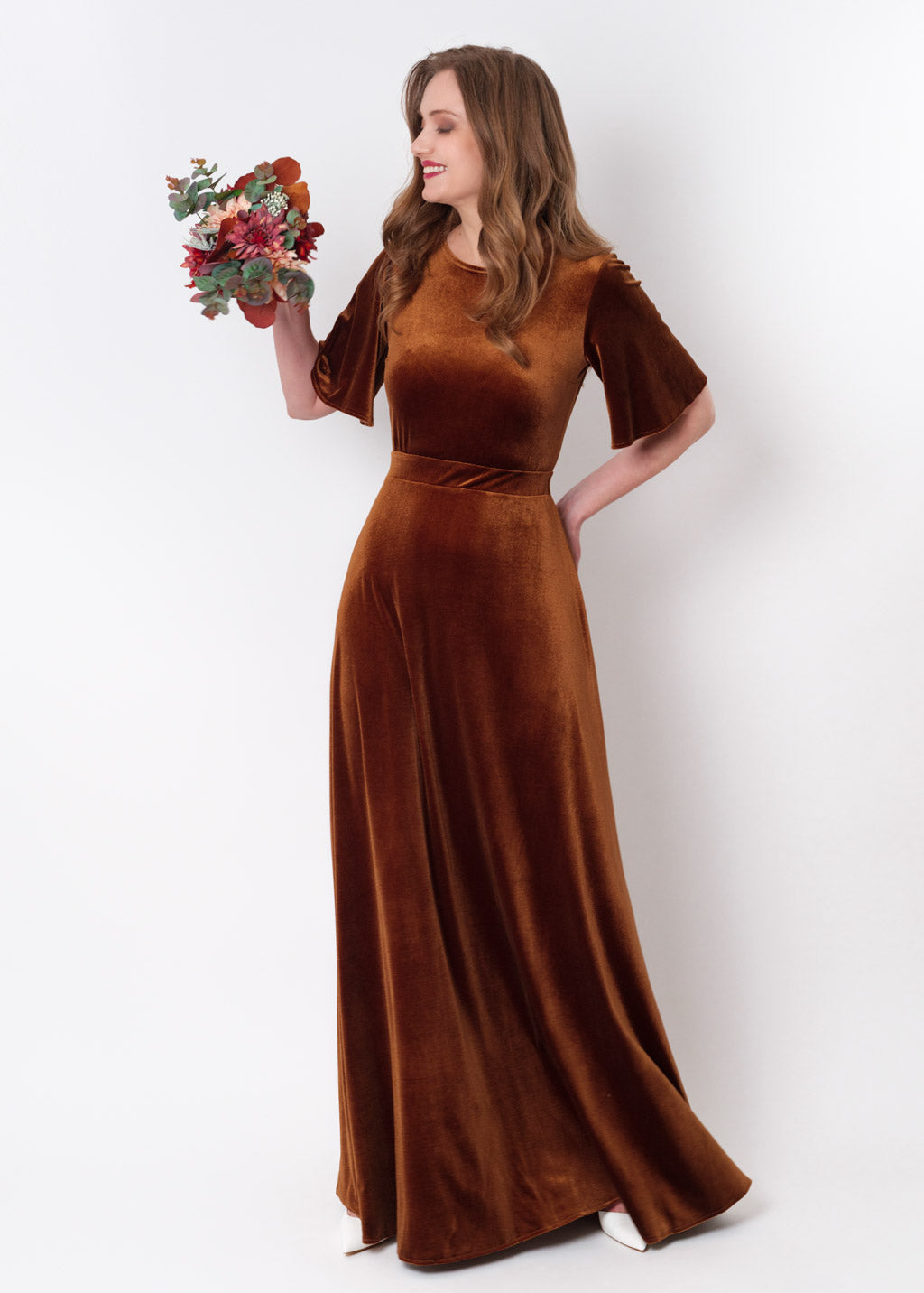 Rust gold velvet long dress