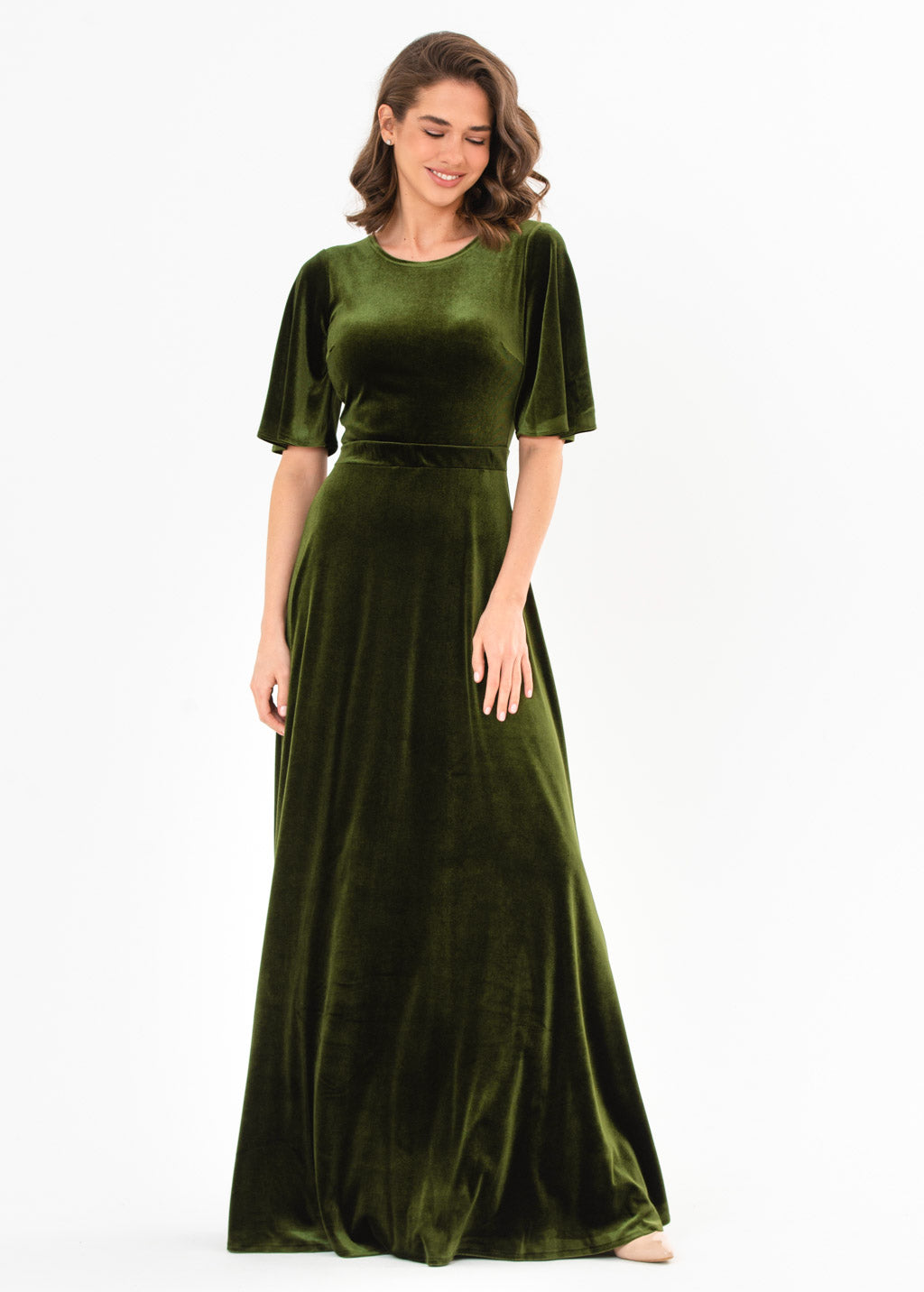 Olive green velvet long dress