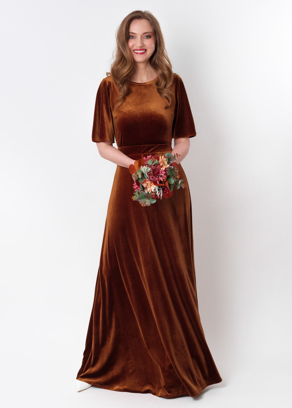 Rust gold velvet long dress
