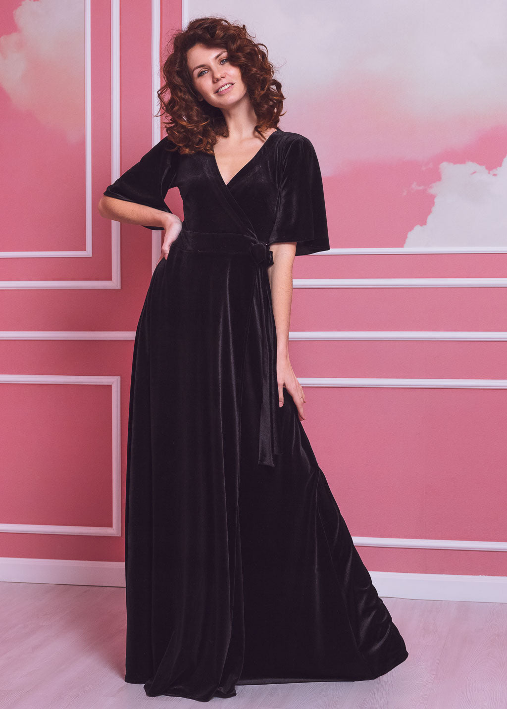 Black elegant long wrap dress