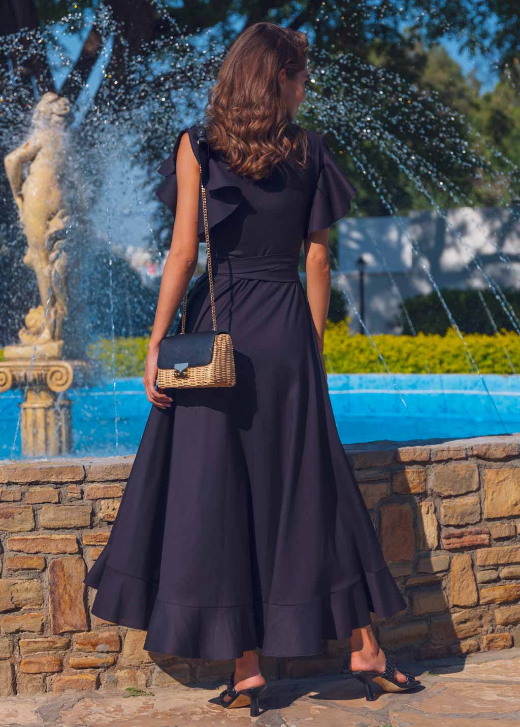 Black linen wrap dress