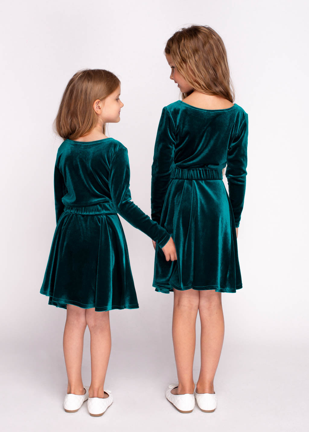 Teal green girl velvet dress
