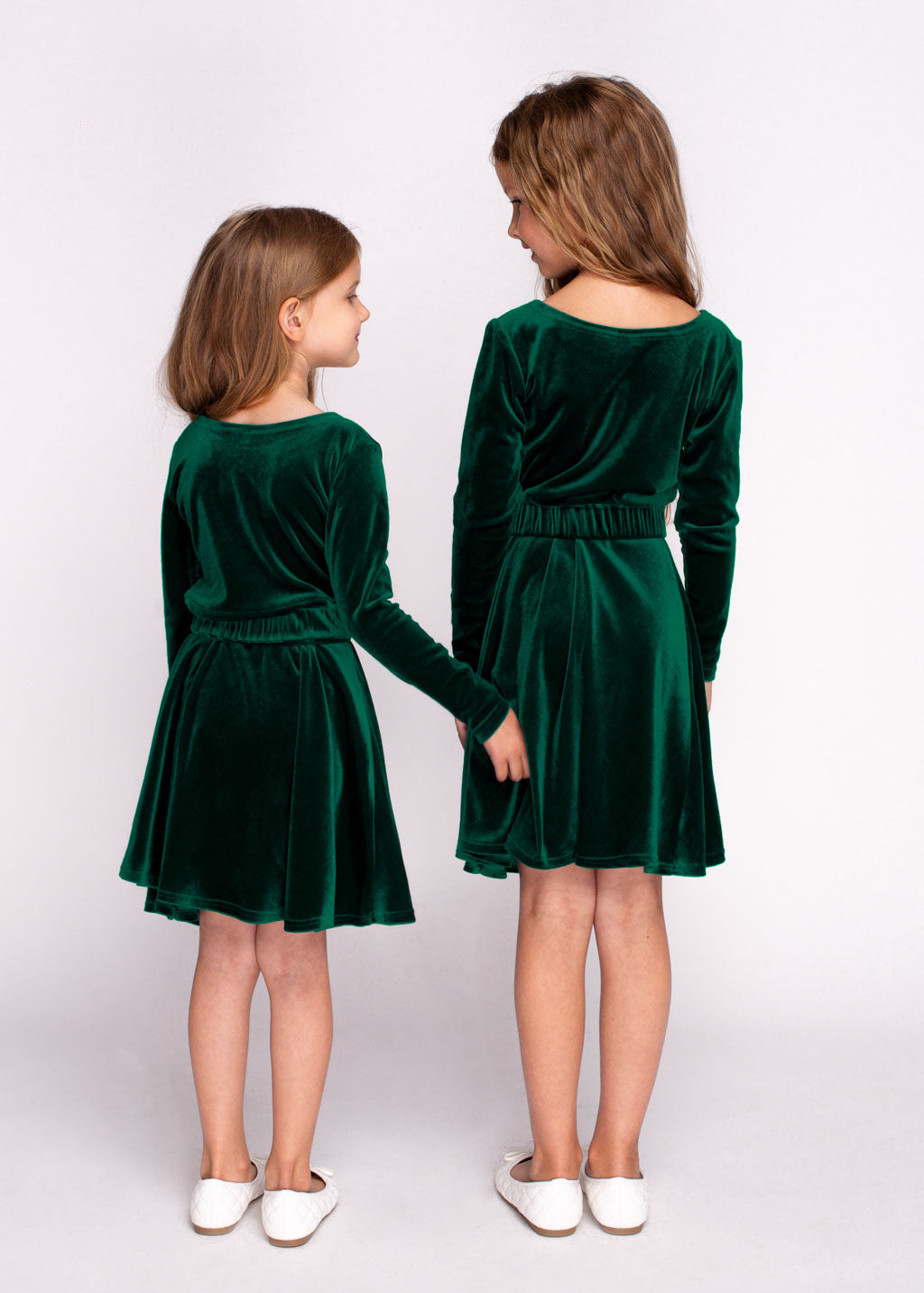 Emerald green girl velvet dresses